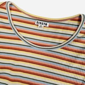 Sisstr Evolution Line Up Long Sleeve Knit Top Womens M Striped Cropped Shirt New